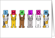Shalom Jewish Hi Hello Cartoon Cats Holding Letters card