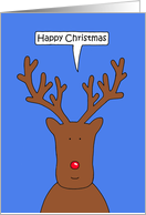 Cartoon Reindeer Saying Happy Christmas card