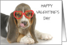 Happy Valentine’s Day Basset Hound in Heart Shaped Glasses card