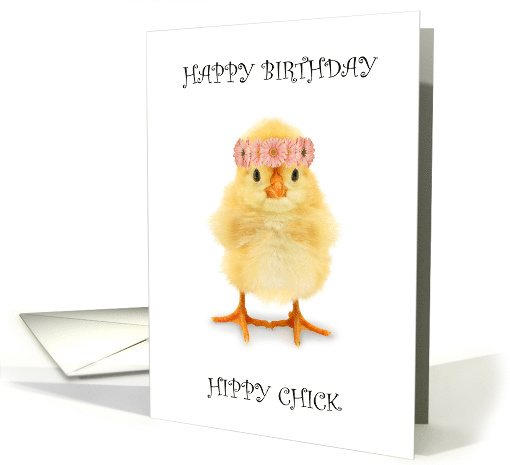 Happy BIrthday Hippy Chick Cute Bird with Flower Garland card