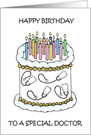 Happy Birthday to Doctor Cake Candles and Stethoscope Decorations card