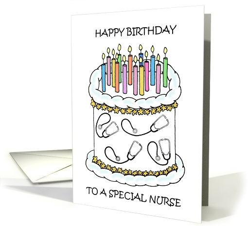 Happy Birthday to Nurse Cake Candles and Stethoscope Decorations card