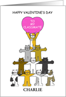 Happy Valentine’s Day Classmate Cartoon Cats to Customise any Name card