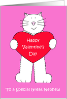 Happy Valentine’s Day to Great Nephew White Cat and Red Heart card