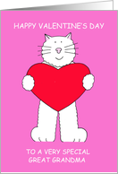 Happy Valentine’s Day to Great Grandma White Cat Holding a Heart card