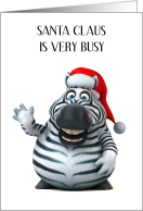 Happy Christmas from Cartoon Zebra Wearing Santa Claus Hat card
