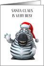 Happy Christmas from Cartoon Zebra Wearing Santa Claus Hat card