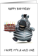 Happy Birthday Cartoon Zebra Carrying Cake with Candles card