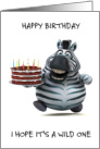 Happy Birthday Cartoon Zebra Carrying Cake with Candles card