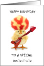 Happy Birthday to Rock Chick Chick with Wild Hair Playing Guitar card