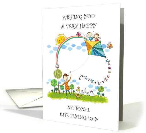 National Kite Flying Day February 8th Children Man and Dog card