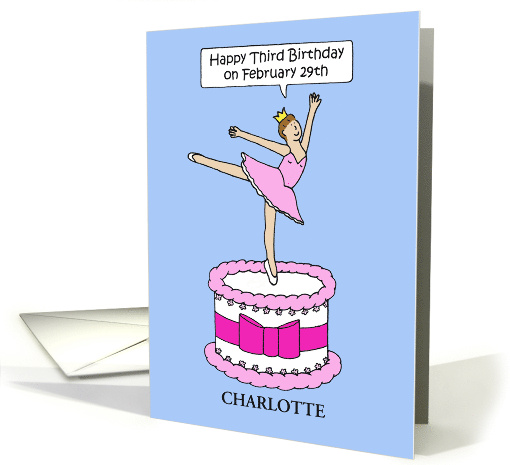 Third Birthday Ballerina on a Cake to Personalize Any Name card