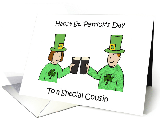 Happy St. Patrick's Day Cousin Cartoon Couple in Cute Outfits card