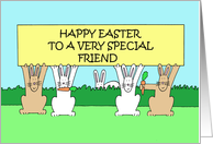 Happy Easter to Friend Cartoon Bunnies Eating Carrots card