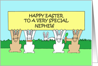 Happy Easter to Nephew Cartoon Bunnies Eating Carrots card