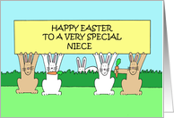 Happy Easter to Niece Cartoon Bunnies Eating Carrots card