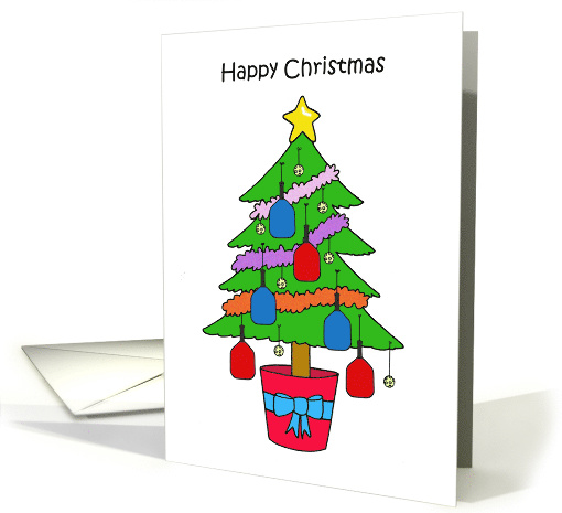 Happy Christmas Pickleball Bat and Balls Decorated Tree card (1762110)