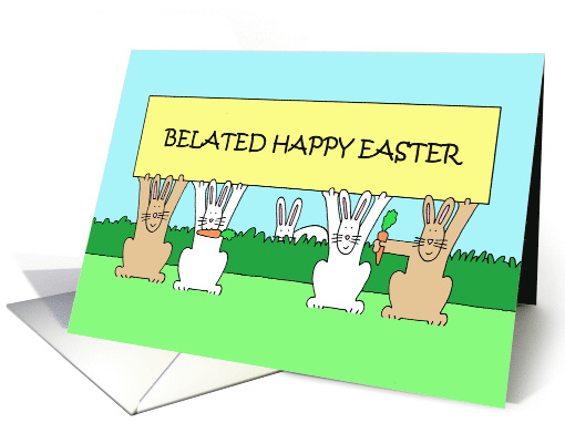 Belated Happy Easter Cartoon Bunnies Playing in a Field card (1764810)
