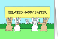 Belated Happy Easter Cartoon Bunnies Playing in a Field card