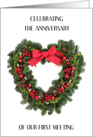 Anniversary of First Meeting Christmas Heart Shaped Wreath card