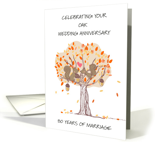 80th Wedding Anniversary Oak Tree and Squirrels card (1766066)