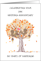 80th Wedding Anniversary Oak Tree and Squirrels card