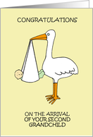 Congratulations Arrival of Second Grandchild Cartoon Stork and Baby card