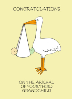 Congratulations Arrival of Third Grandchild Cartoon Stork and Baby