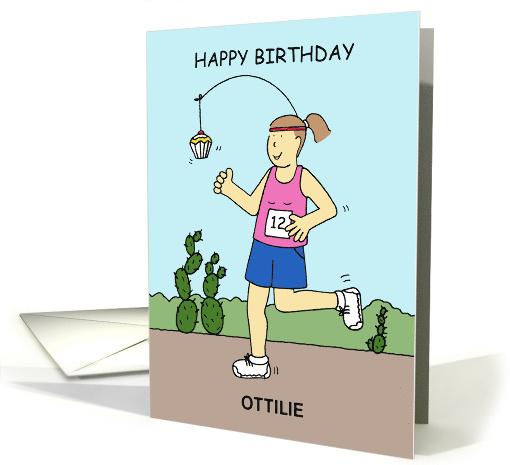 Happy Birthday Running for Cake Humor to Personalize Any Name card