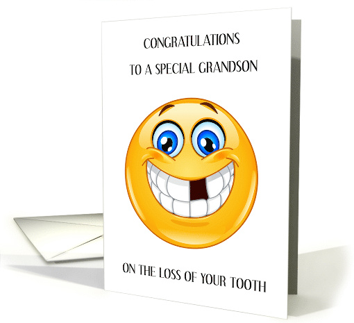 Congratulations to Grandson on Loss of Tooth Smiling Emoji card