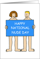 National Nude Day July 14th Cartoon Couple Holding a Banner card