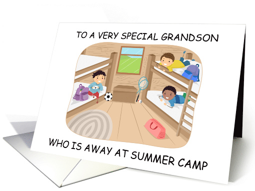 Grandson Thinking of You Away at Summer Camp Boys in Bunks card