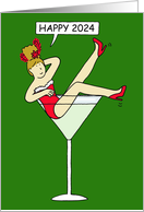 Happy New Year 2024 Lady in Giant Cocktail Glass card