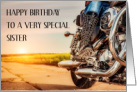 Happy Birthday to a Special Sister Female Motorcyclist card