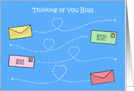 Thinking of You Boss Envelopes Flying Through the Sky card