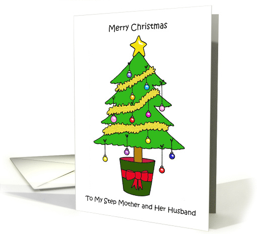 Merry Christmas Step Mother and Her Husband Tree with Baubles card