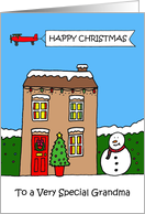 Happy Christmas to Grandma Festive Decorated Cartoon House card