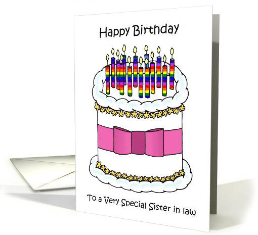 Happy Birthday To Lesbian Sister in law Rainbow Candles Cake card