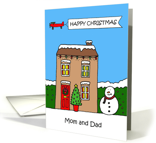 Happy Christmas to Mom and Dad Festive House with Fairy Lights card