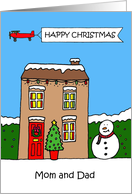 Happy Christmas to Mom and Dad Festive House with Fairy Lights card