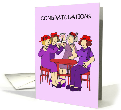 Ladies in Red Hats Congratulations Cartoon Group Drinking card
