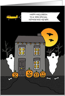 Happy Halloween Nephew and Wife Spooky Haunted House card