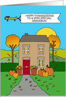 Happy Thanksgiving to Grandson Autumnal Scene with a House card