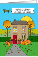 Happy Thanksgiving to Grandson and Wife Autumnal House card