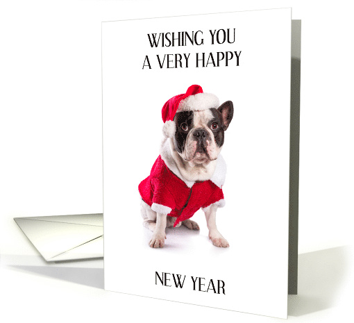 Happy New Year French Bulldog Wearing Father Christmas Outfit card