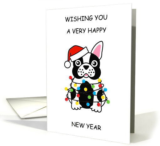 Happy New Year French Bulldog Wearing Fairy Lights card (1808404)