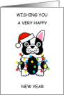 Happy New Year French Bulldog Wearing Fairy Lights card