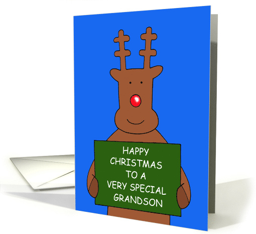 Happy Christmas Grandson Cartoon Smiling Reindeer card (1811558)