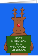 Happy Christmas Grandson Cartoon Smiling Reindeer card