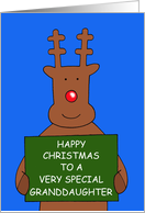 Happy Christmas Granddaughter Cartoon Smiling Reindeer card